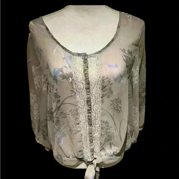 Express sheer ladies front tie blouse button down long sleeve Medium - Picture 1 of 13